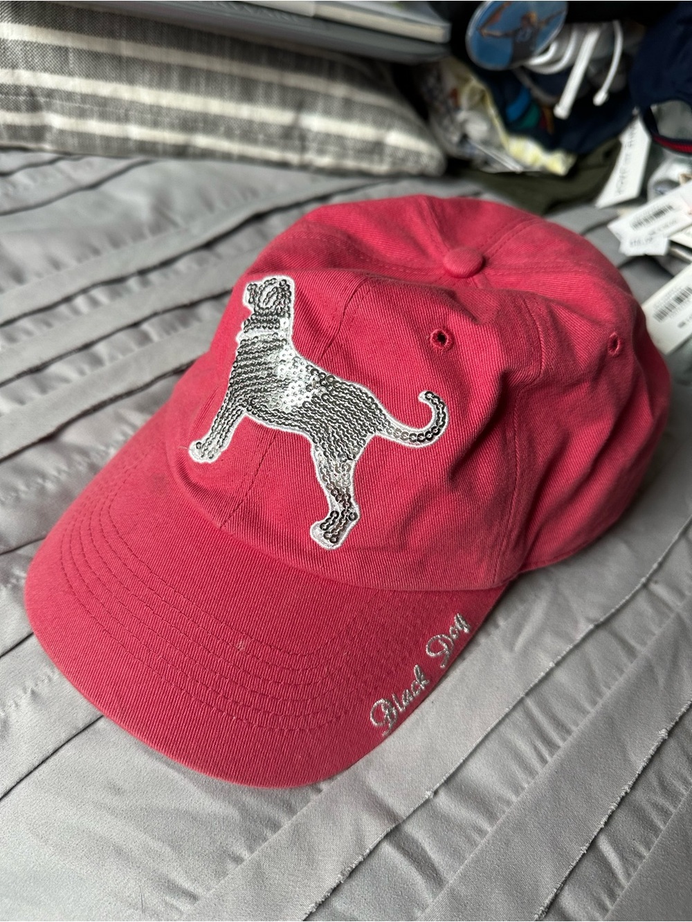 Embroidered Black Dog Pink Baseball Cap